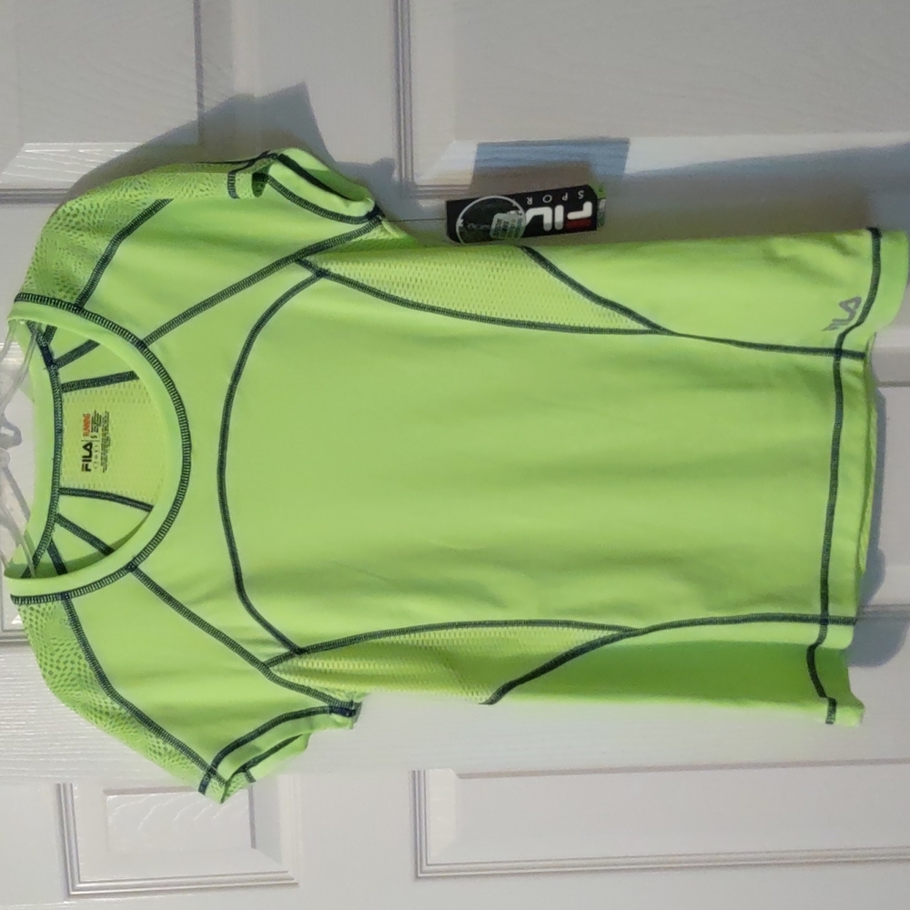 Fila lime green running shirt, short sleeve wicking top, S